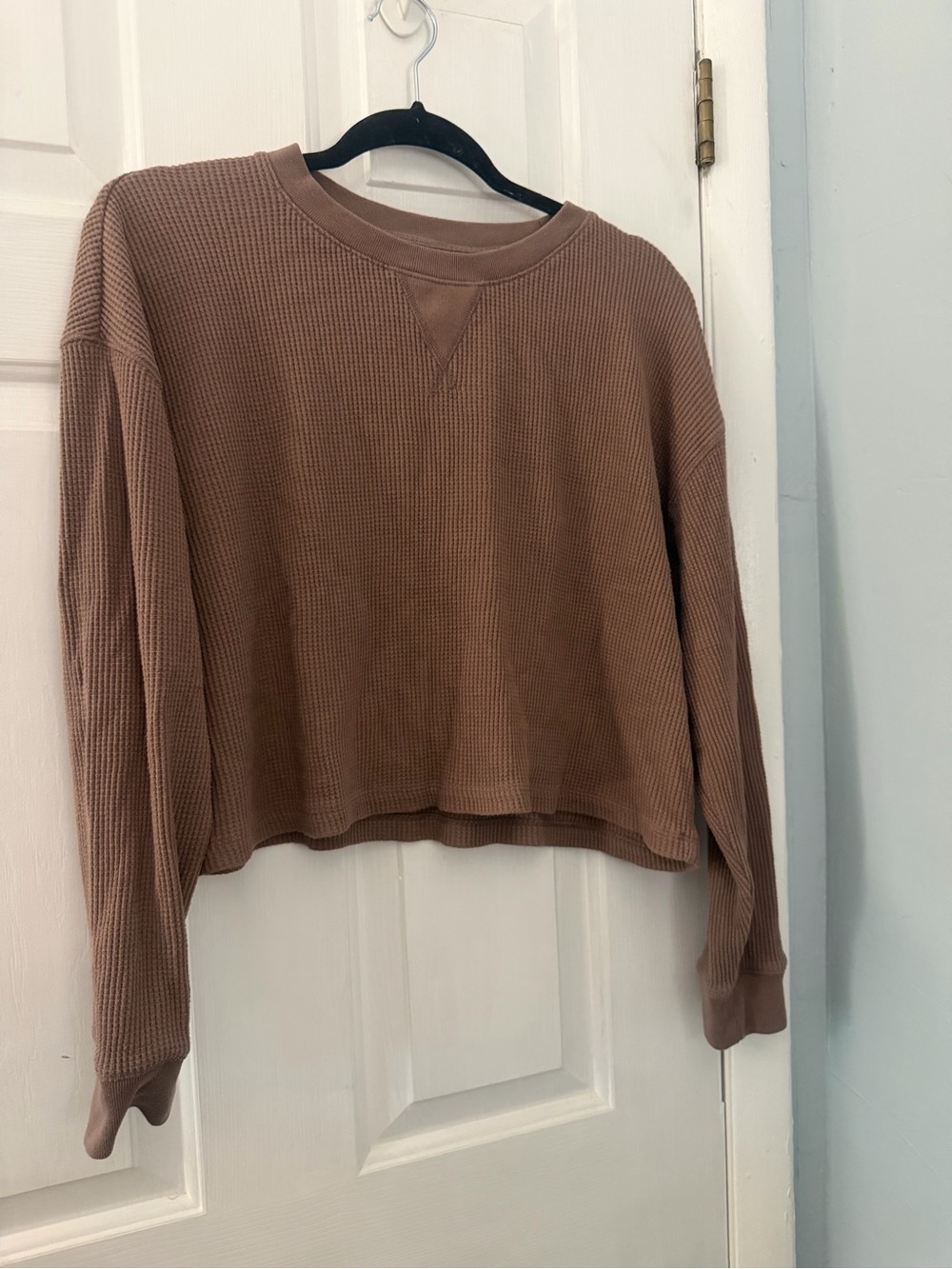 Abercrombie & Fitch Brown Waffle Knit Cropped Long Sleeve Top M